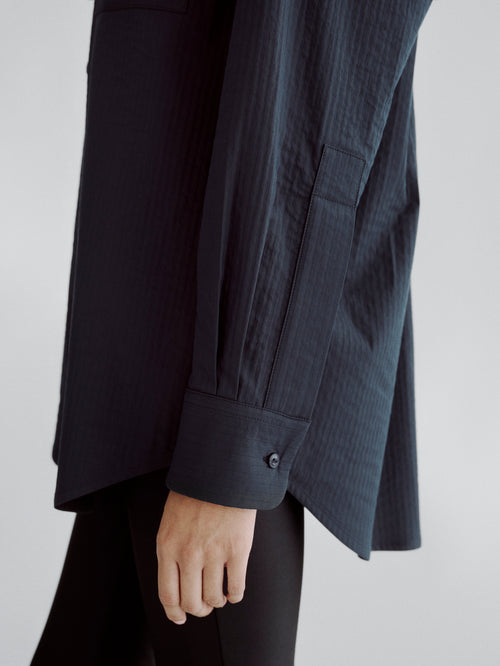 LAFINE Crisp Shirt in Deep Blue cotton. Designed by Yvonne Koné. Made in Italy.