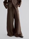 LAFINE Flowy Pants in Chocolate linen. Designed by Yvonne Koné. Made in Italy.