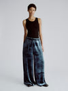 LAFINE Flowy Pants in Dusty Sapphire velvet. Designed by Yvonne Koné. Made in Italy.