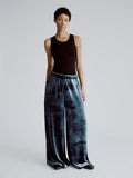 LAFINE Flowy Pants in Dusty Sapphire velvet. Designed by Yvonne Koné. Made in Italy.