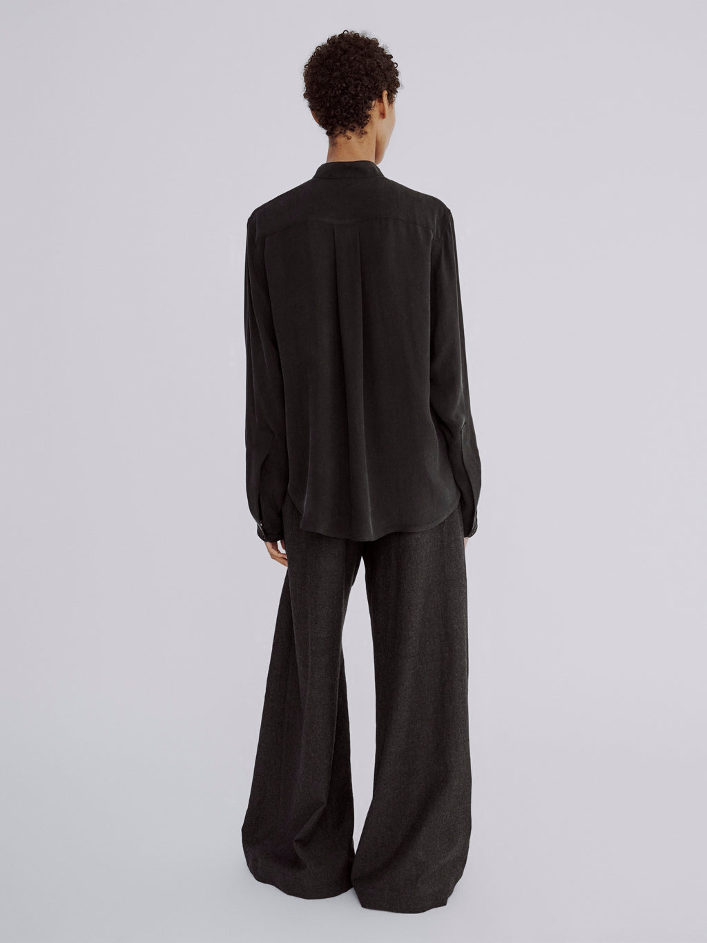 LAFINE Pop Shirt in Black cupro. Designed by Yvonne Koné. Made in Italy.