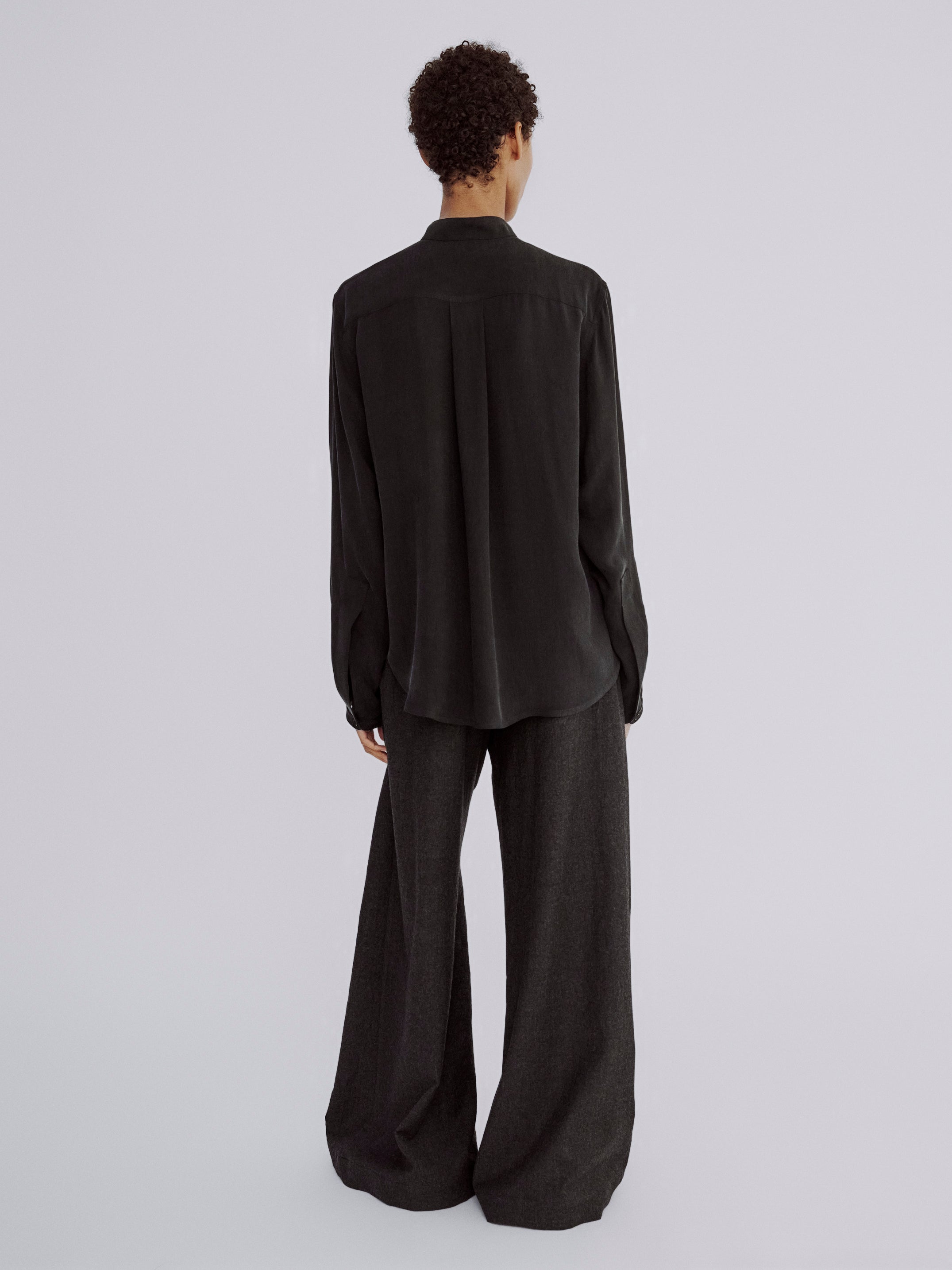 LAFINE Pop Shirt in Black cupro. Designed by Yvonne Koné. Made in Italy.