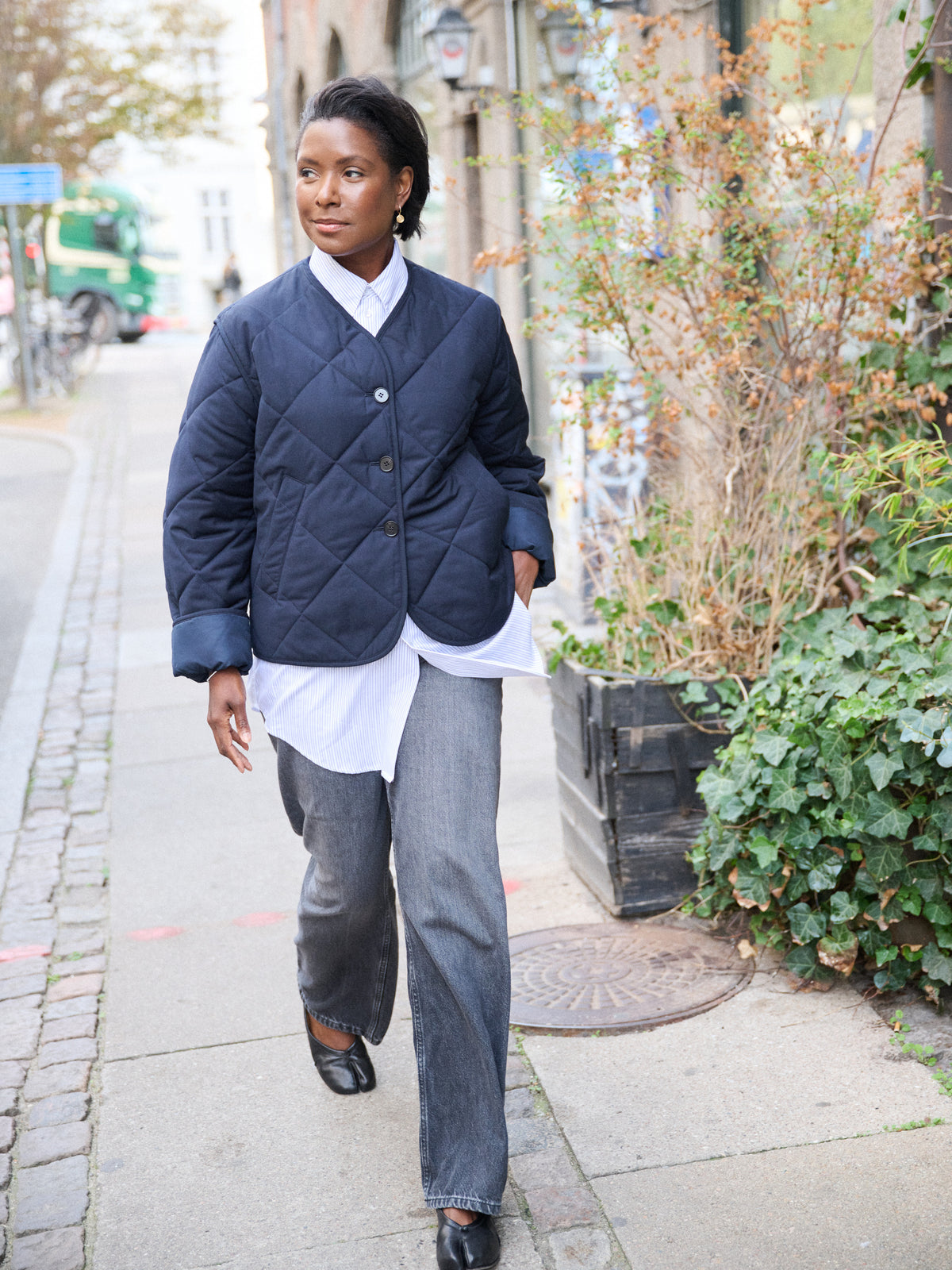 Quilted Jacket in Blue Wool