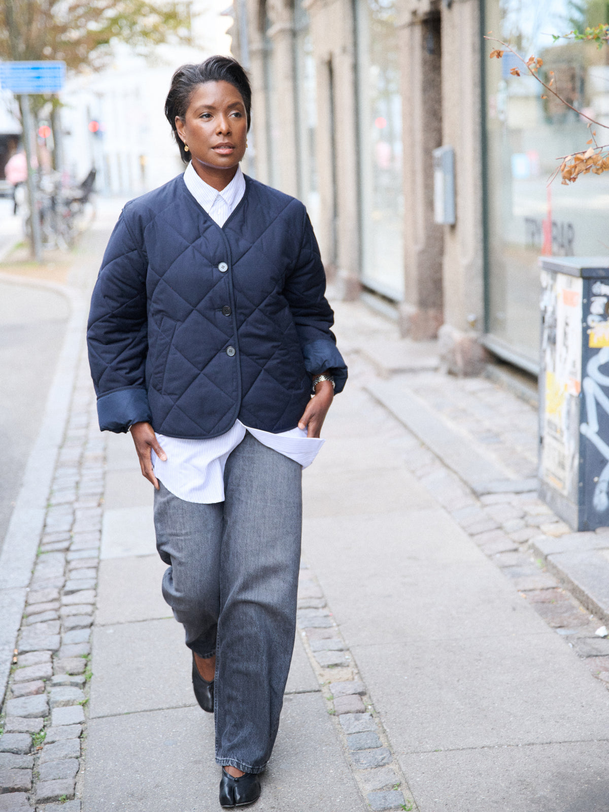Quilted Jacket in Blue Wool