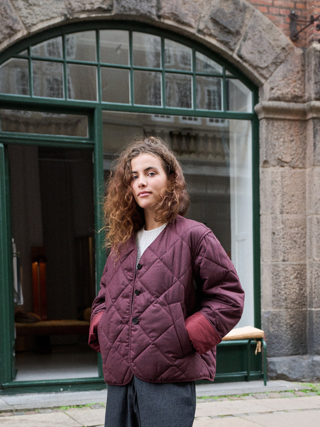 Quilted Jacket in Wine Wool