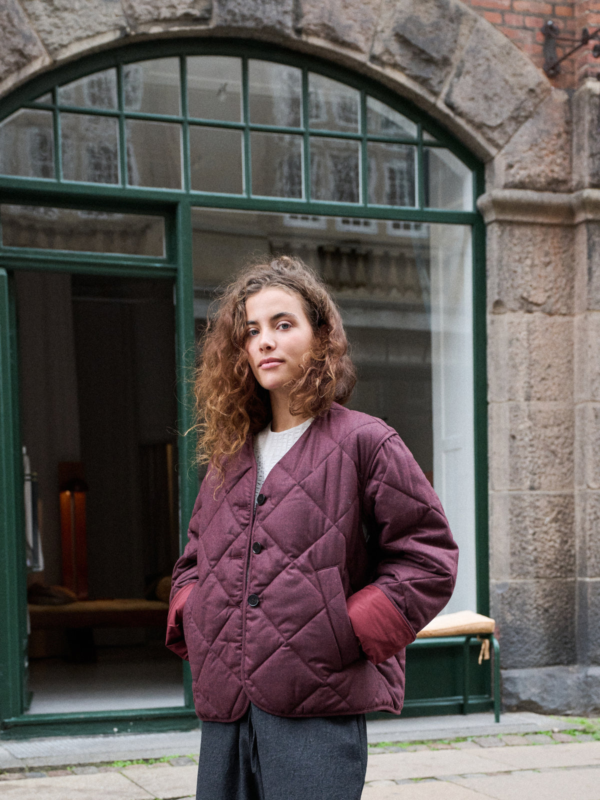 Quilted Jacket in Wine Wool