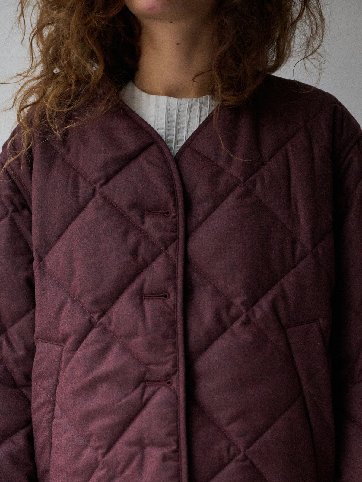 Quilted Jacket in Wine Wool