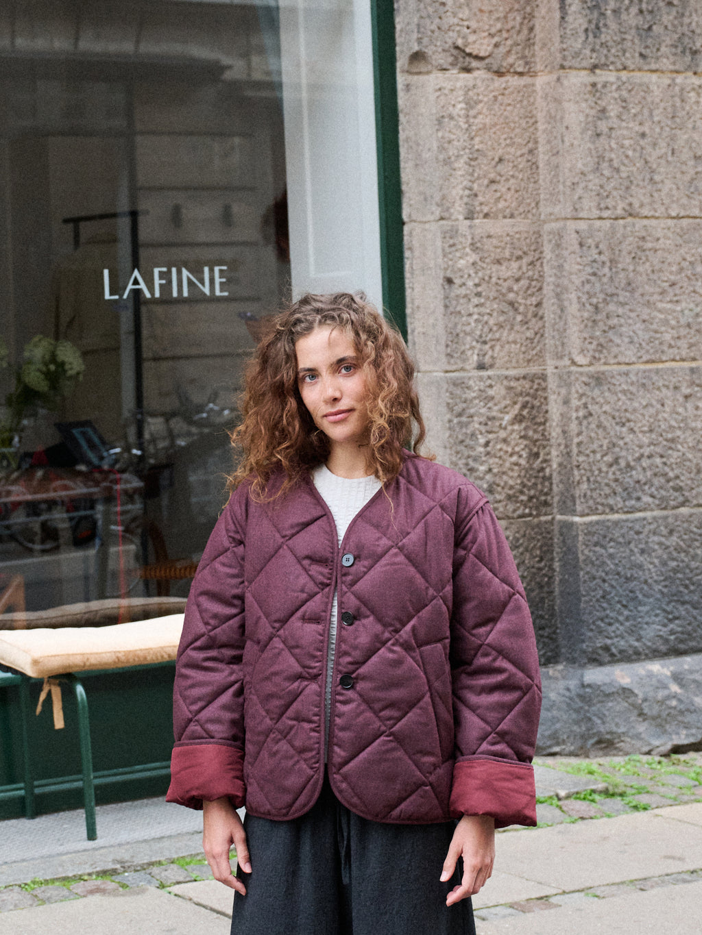Quilted Jacket in Wine Wool