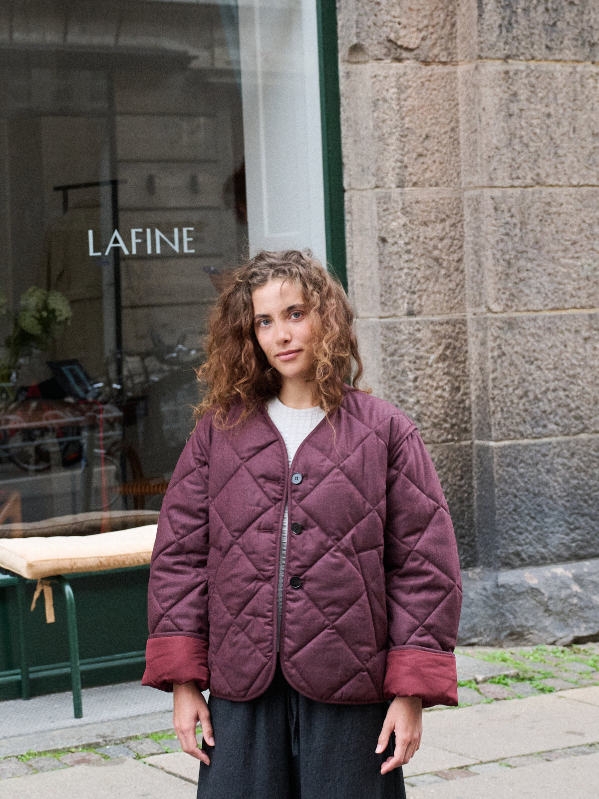 Quilted Jacket in Wine Wool