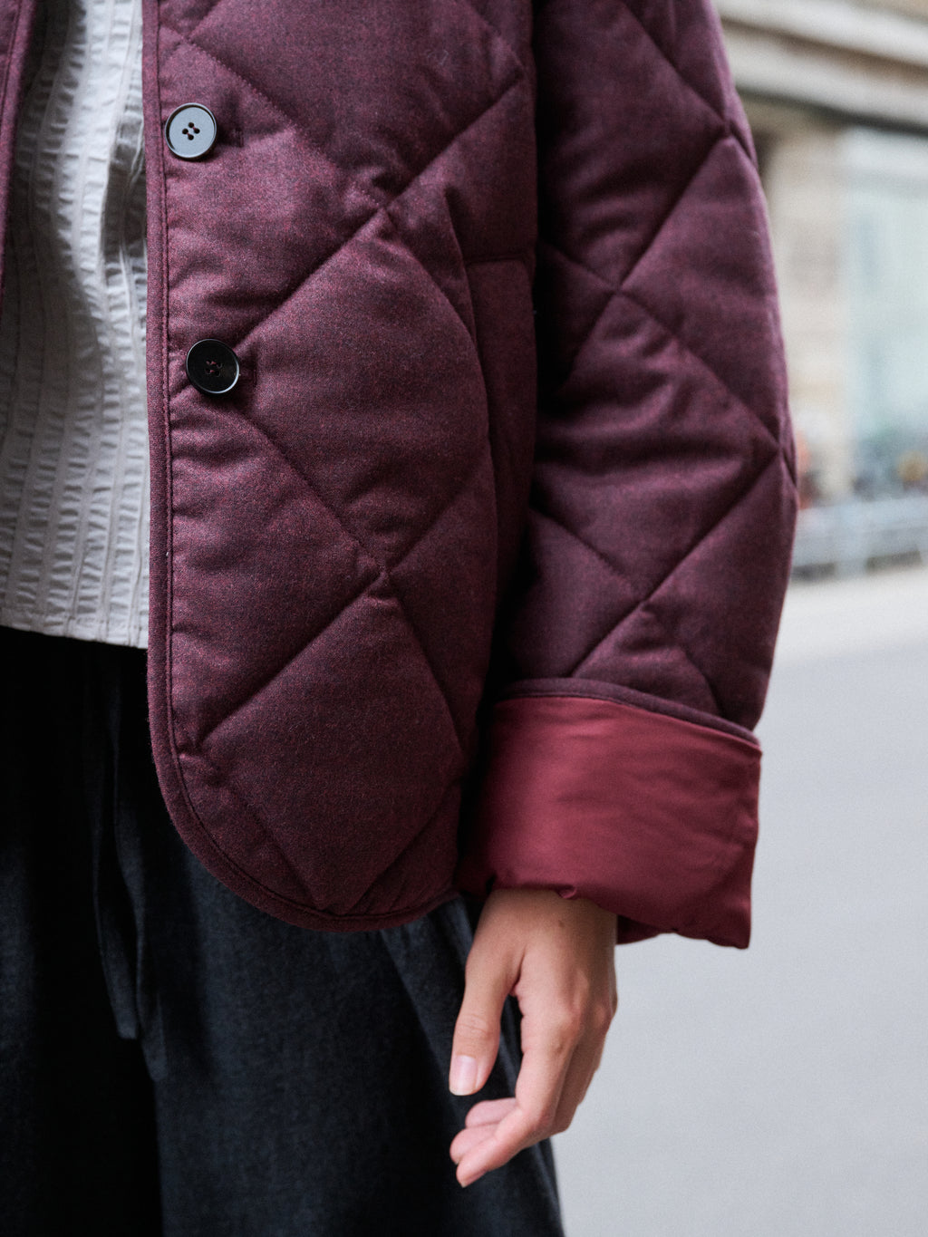 Quilted Jacket in Wine Wool
