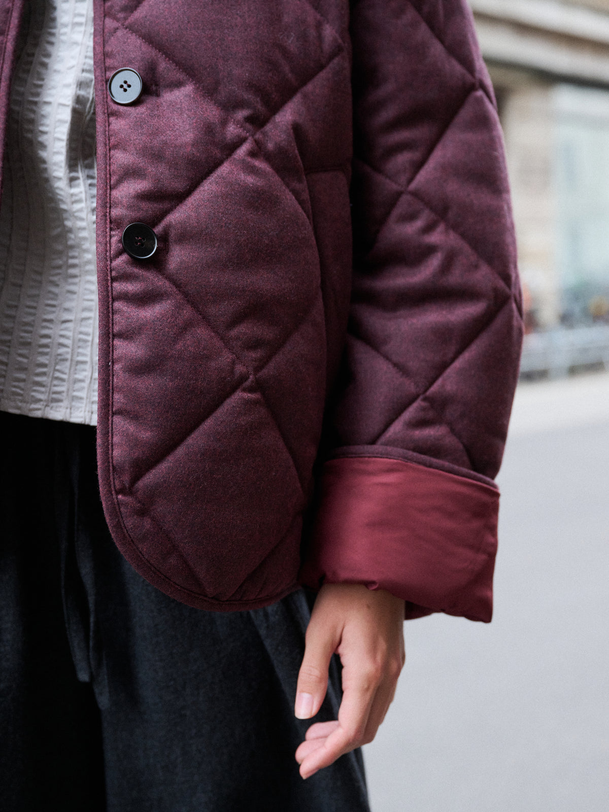Quilted Jacket in Wine Wool