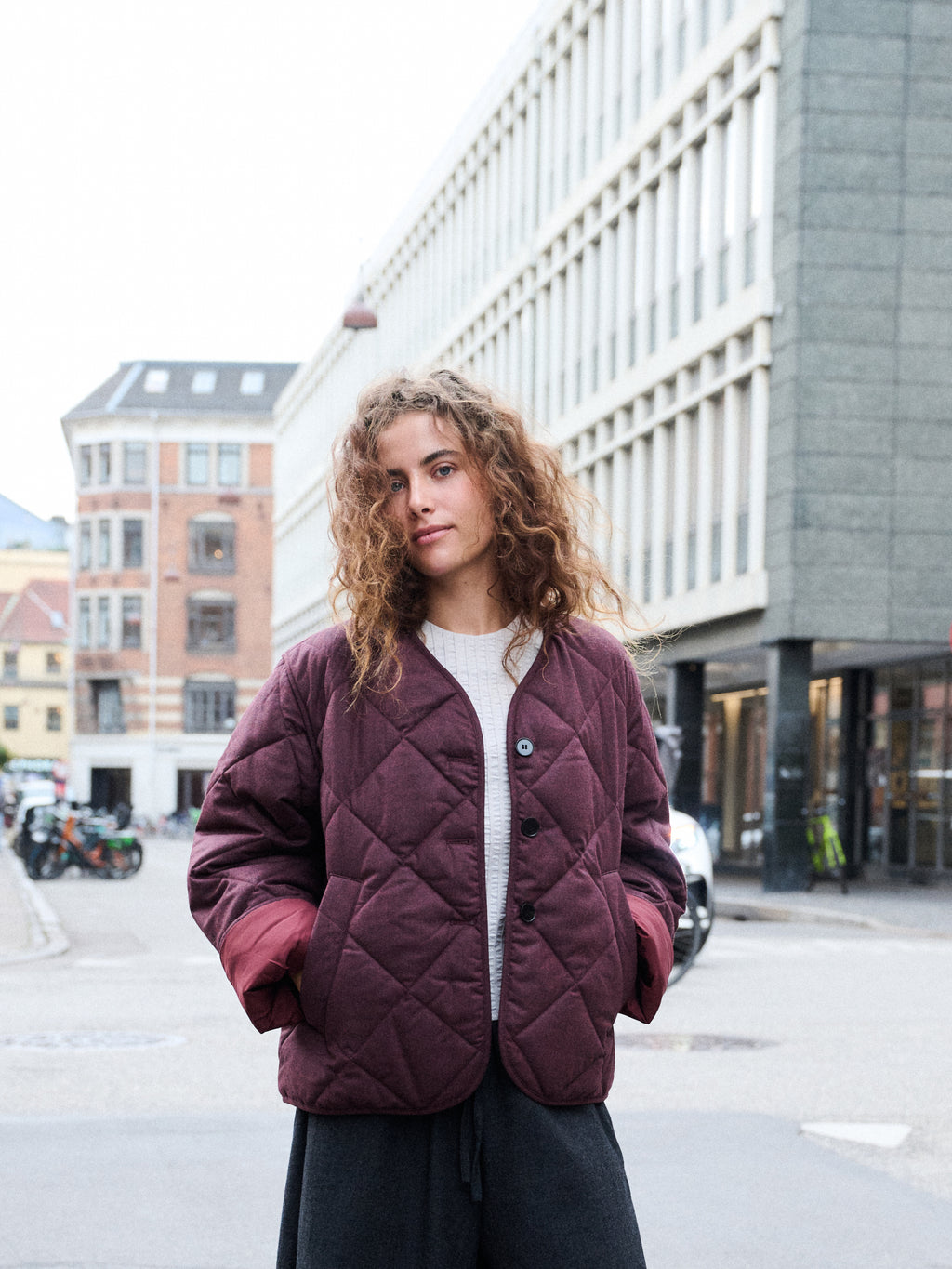 Quilted Jacket in Wine Wool