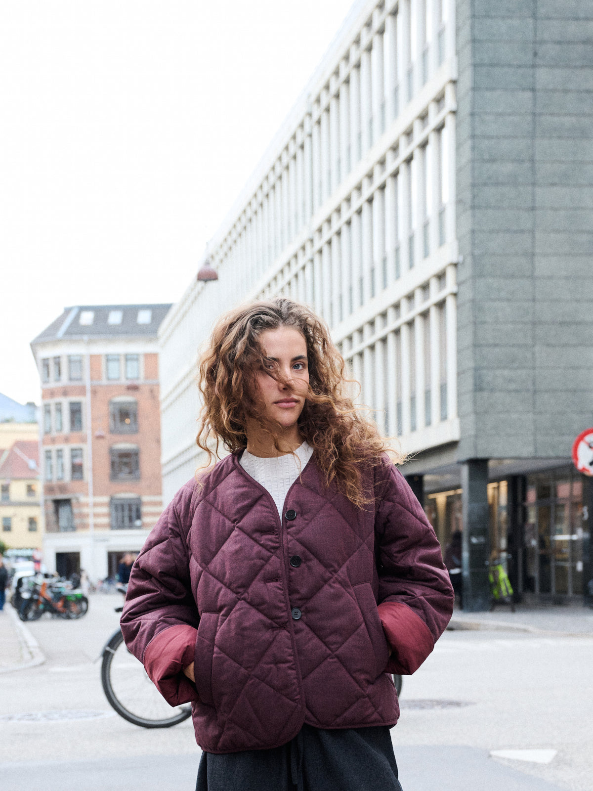 Quilted Jacket in Wine Wool