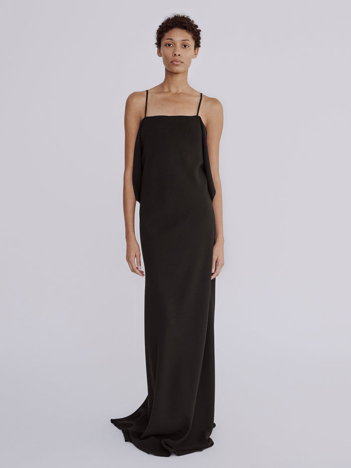 LAFINE Dress in Black crepe stretch. Designed by Yvonne Koné. Made in Italy.
