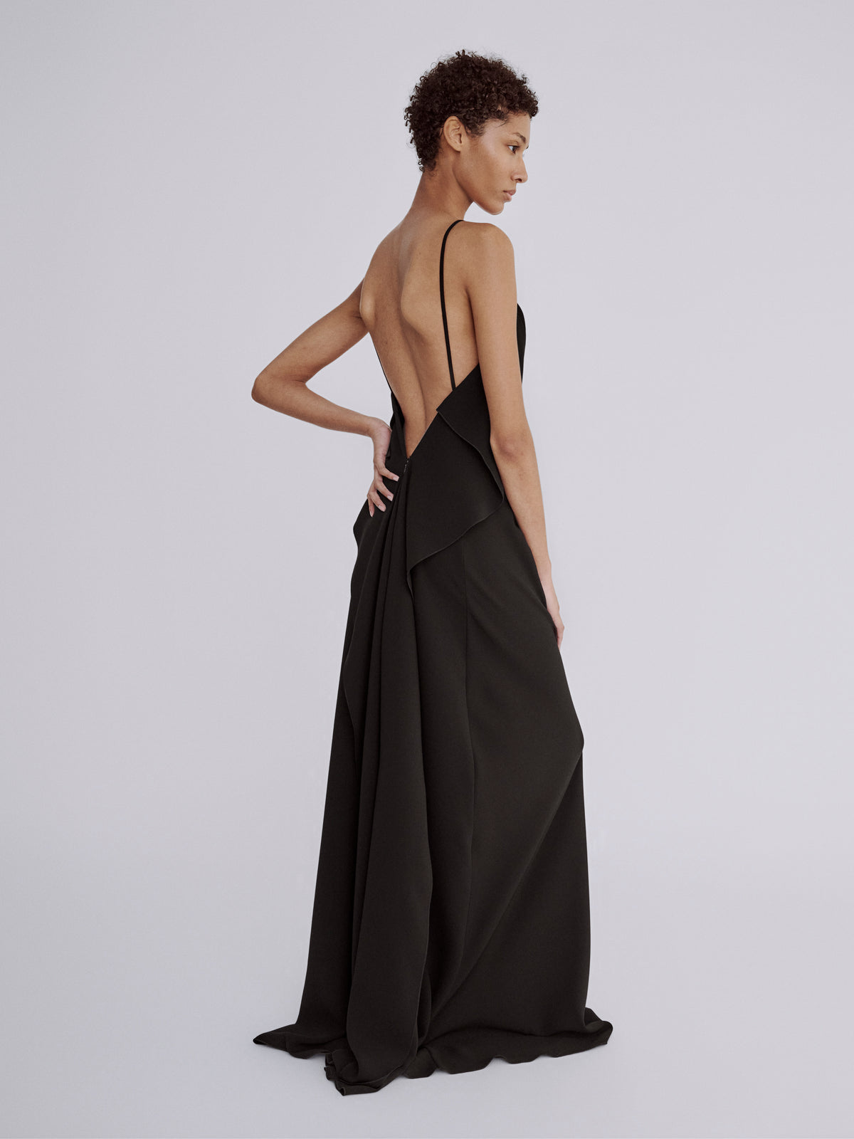 LAFINE Dress in Black crepe stretch. Designed by Yvonne Koné. Made in Italy.
