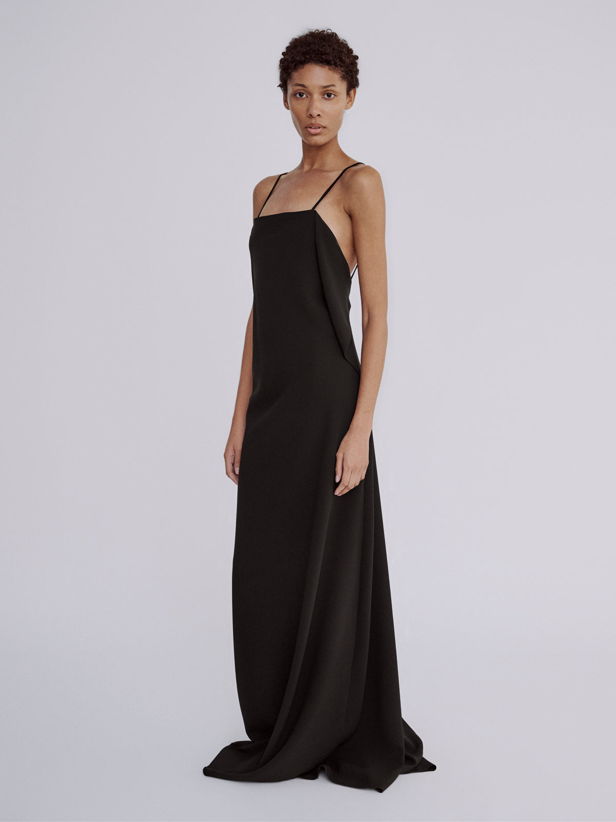 LAFINE Dress in Black crepe stretch. Designed by Yvonne Koné. Made in Italy.