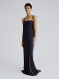 LAFINE Dress in Deep Blue cupro. Designed by Yvonne Koné. Made in Italy.