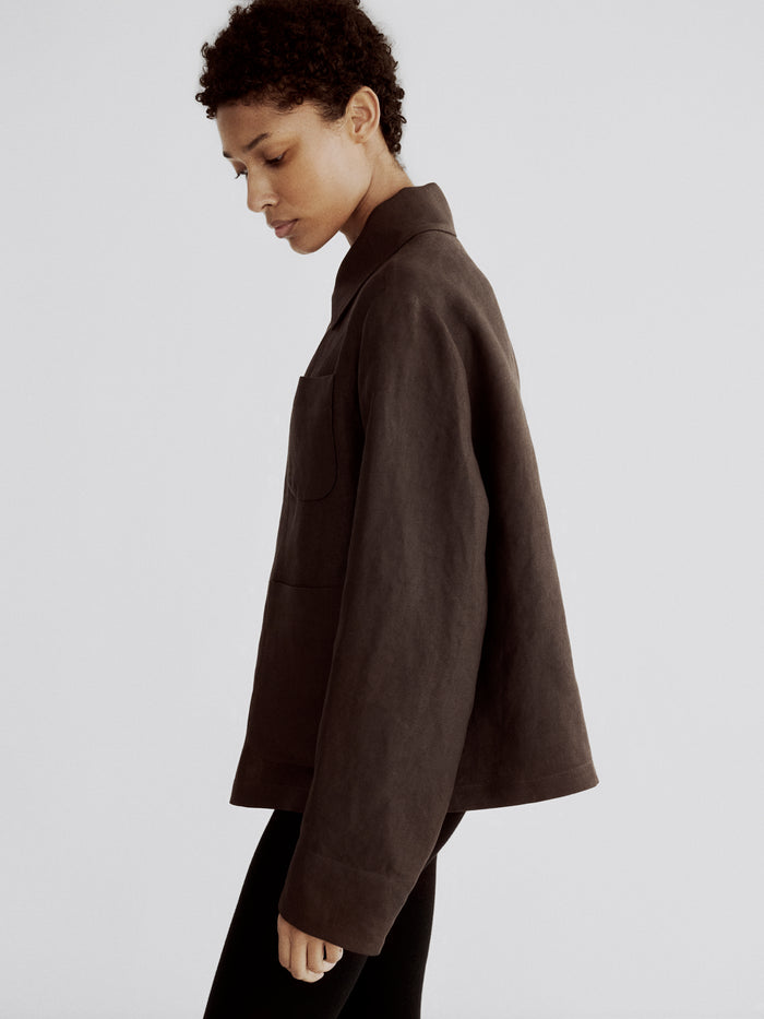 LAFINE Set Jacket in Chocolate linen. Designed by Yvonne Koné. Made in Italy.