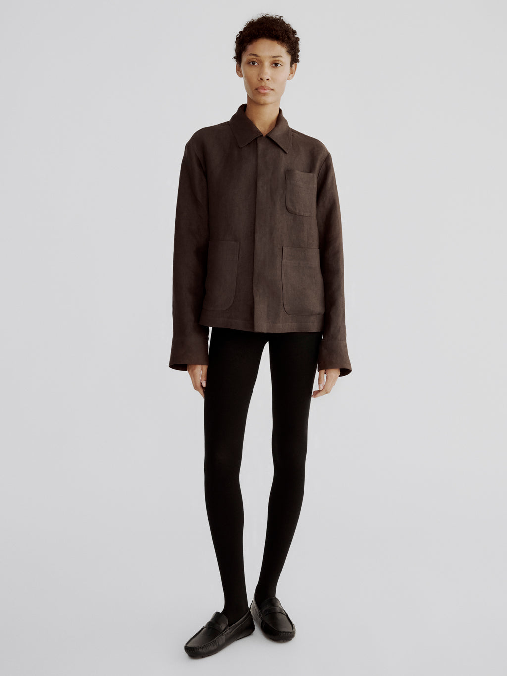 LAFINE Set Jacket in Chocolate linen. Designed by Yvonne Koné. Made in Italy.