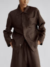 LAFINE Set Jacket in Chocolate linen. Designed by Yvonne Koné. Made in Italy.