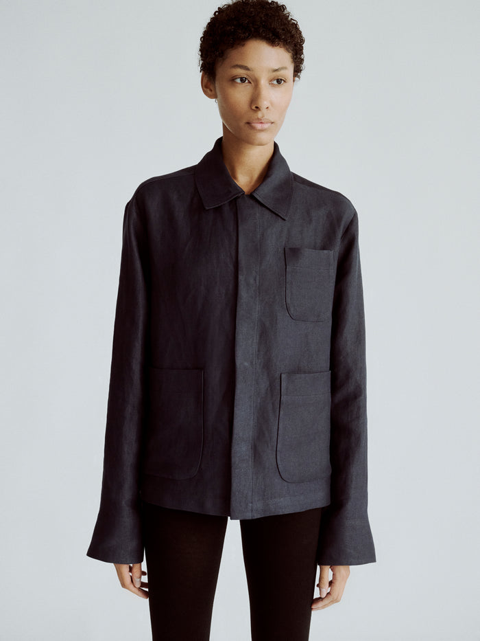 LAFINE Set Jacket in Deep Blue linen. Designed by Yvonne Koné. Made in Italy.