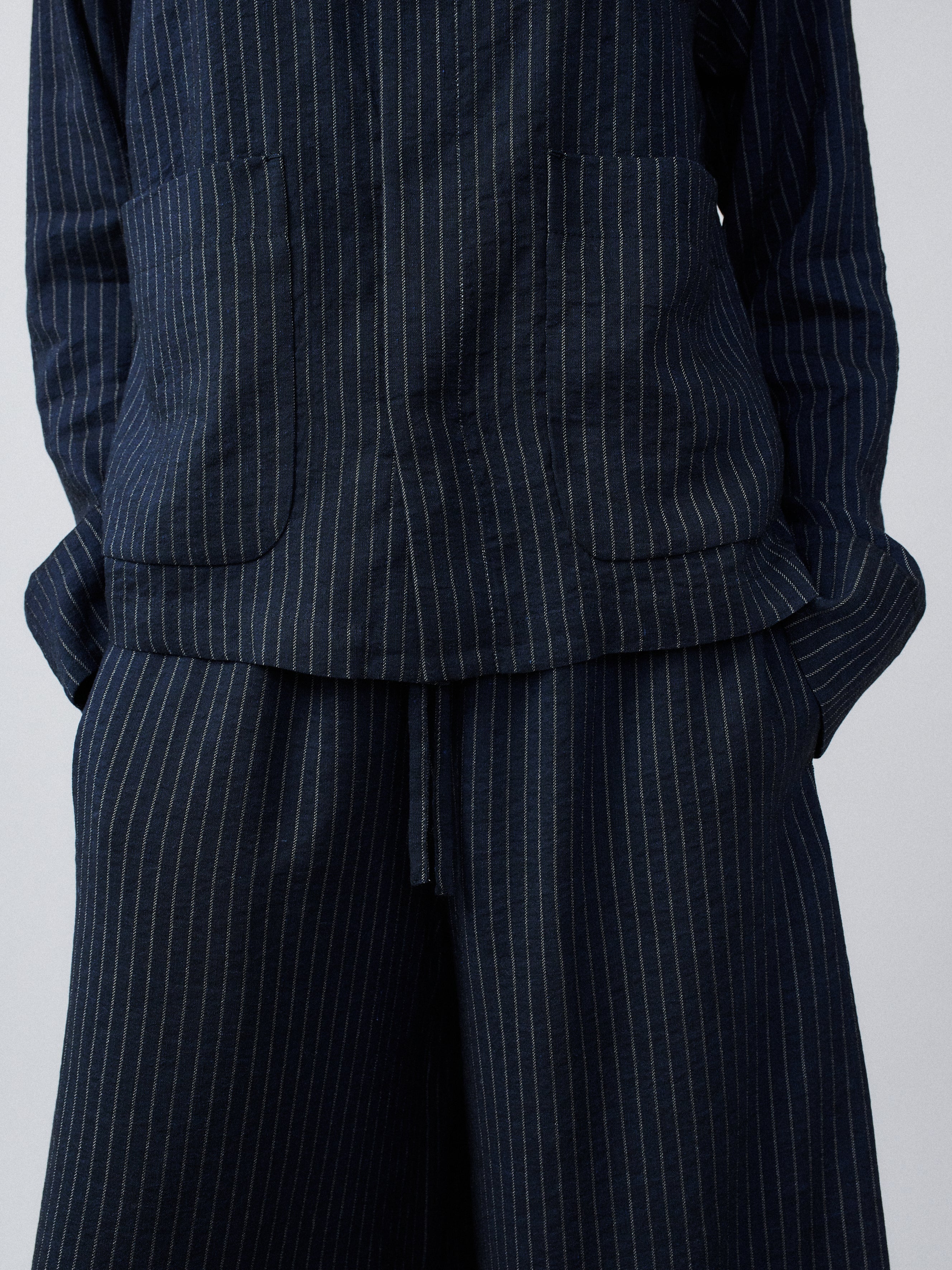The Set Jacket – Viscose Linen Striped Navy