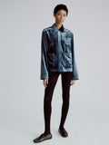 LAFINE Set Jacket in Dusty Sapphire velvet. Designed by Yvonne Koné. Made in Italy.