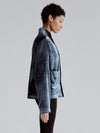 LAFINE Set Jacket in Dusty Sapphire velvet. Designed by Yvonne Koné. Made in Italy.